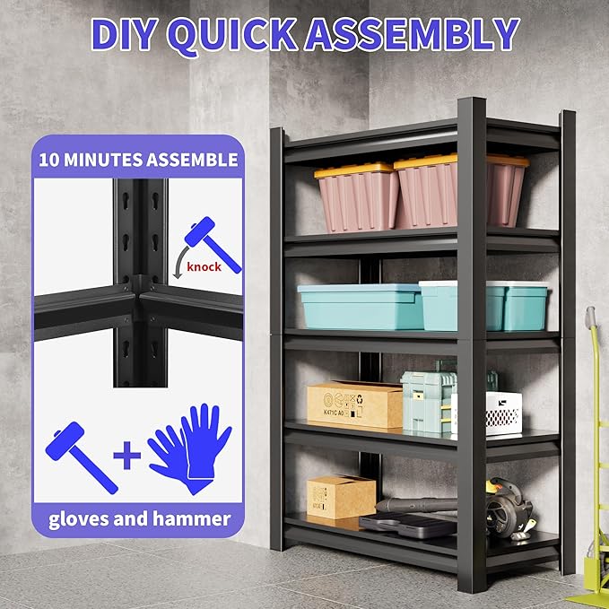 2 Sets Garage Shelving Unit 24" D x 48" W x 72" H Heavy Duty Storage Shelves Easy Assembly 5 Tier Adjustable Metal Shelving Utility Shelf Rack Garage Storage Organizer for Basement, Warehouse