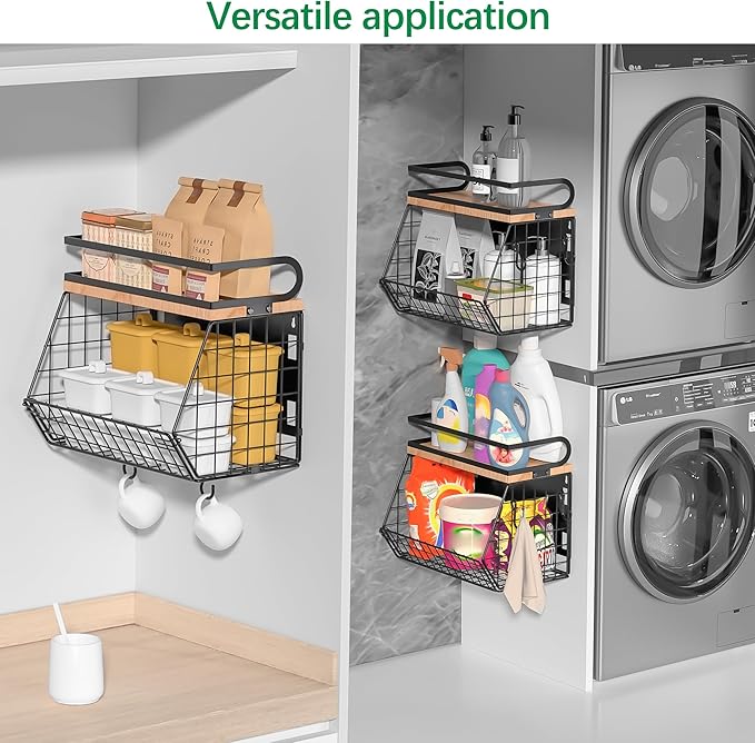 Uninol Magnetic Spice Rack for Refrigerator, Fruit, Potato & Onion Storage Bin,Large Capacity Magnetic Shelves for Side of Refrigerator, Kitchen Organizers and Storage Countertop,2 Pack Black
