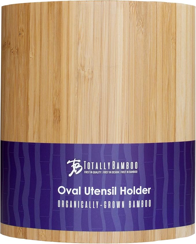 Totally Bamboo Oval Shaped Bamboo Kitchen Utensil Holder, 6" x 4" x 7"