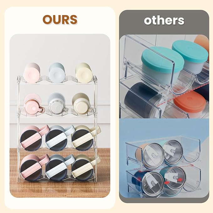 LAMU Stackable Water Bottle Holder Organzier for 40 oz Large Tumbler, 4 Tier Clear Tumbler Bottle Cup Rack for Kitchen Cabinet Organziers and Storage, Hold 12