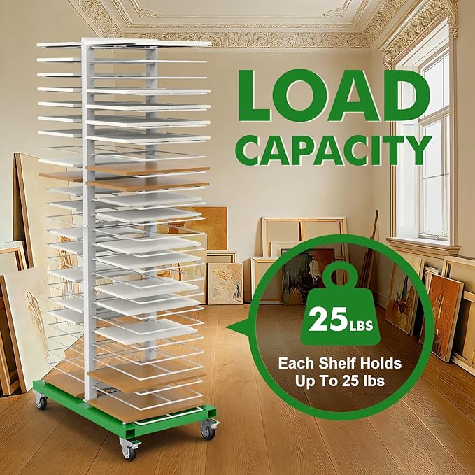 vanerepok Paint Drying Rack 50 Shelves for Cabinet Doors, Space-Saving Vertical Design for Art Studios & Classrooms, Heavy-Duty Storage Stand with Locking Casters, 25lbs Capacity per Shelf