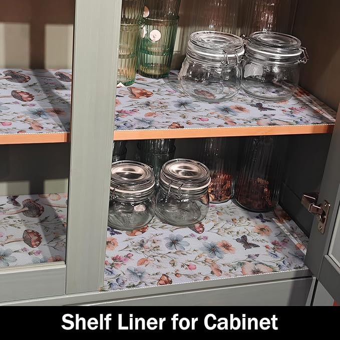 Amiitay Mushroom Shelf Liners Non Adhesive and Strong Non-Slip Shelf and Drawer Liners for Kitchen Cabinet Wire Fridge, Waterproof Shelf Drawer Liner,Easy to Clean,12IN x 10FT