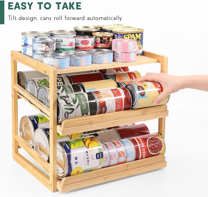 Can Organizer for Pantry, 3 Tiers Pantry Can Organizer Hold up to 72 3oz Cat Can, Rolling Can Storage Soda Dispenser Can Holders for Cabinet