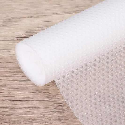 HARFINGTON Shelf Liner 12" x 10ft EVA Non-Slip Drawer Mats Waterproof Circular Mesh Texture Liner for Kitchen Cabinets Cupboard Refrigerator Shelves, Clear