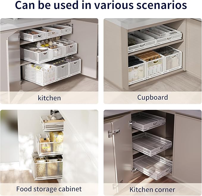 Pull Out Cabinet Organizer,Metal Carbon Steel and Silent sliding Design,Heavy Duty Cabinet Slide Out Shelves for Storing and Organizing Bathrooms, Kitchens, Bedroom 15.7" D*9.6" W*6.1" H