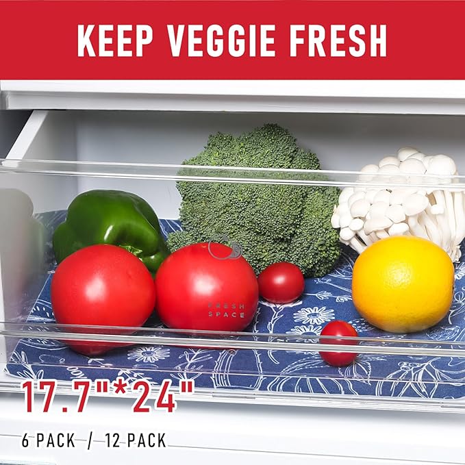 Cooyes Large Refrigerator Liners for Shelves, 12 Pack, 17.7" × 24", Fridge Drawer & Shelf Liners for Kitchen Cabinets Non-Adhesive, Breathable Cloth Material, Keep Produce Fresh Longer