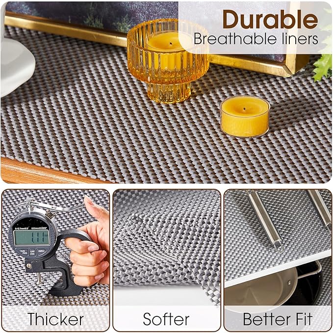 ALIUNI Shelf Liner for Kitchen Cabinet, Drawer Liners Non Slip Non Adhesive Thick Mat, Breathable Dresser Pantry Bathroom Protector, Grey, 12" x 120"