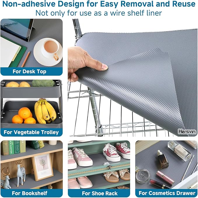 Hersvin Shelf Liners 16 in x 20 ft Thickened EVA Drawer Mats, Non-Adhesive Cupboard Pad, Kitchen Cabinet Lining Fridge Cushion (Gray Diamond, 40.7x610cm)