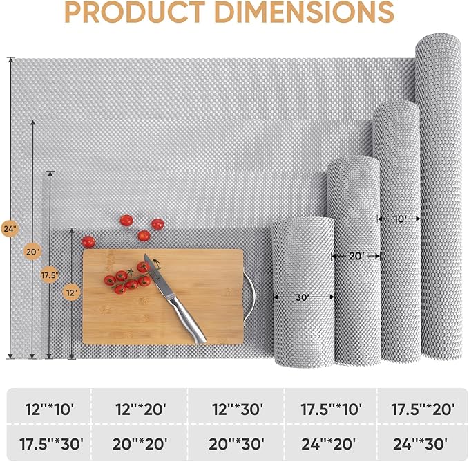 BALEINE Cabinet Liner, Drawer and Shelf Liner for Kitchen Cabinets Non-Adhesive, Non-Slip Protect Desks, Cupboard, Drawers, Shelves, Tableware (12 in x 30 Ft, Gray)