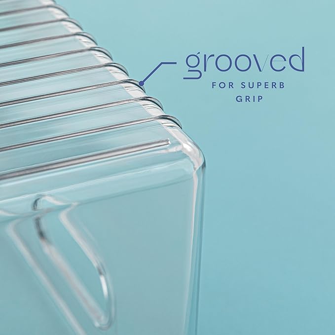 primebox Plastic Food Storage 2 Pack Clear Container Bin with Handles for Organizing Kitchen, Pantry, Refrigerator, Freezer, Pantry, Cabinet, Closet, Bathroom. 14”X4”x4”