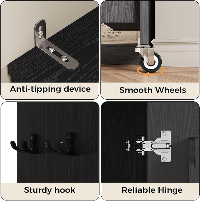 IRONCK Narrow Kitchen Pantry Storage Cabinet, 72" Slim Single Door with 6 Adjustable Shelves, Door Rack and Wheels, Space Saving Freestanding Storage Floor Cabinet for Small Place, Black