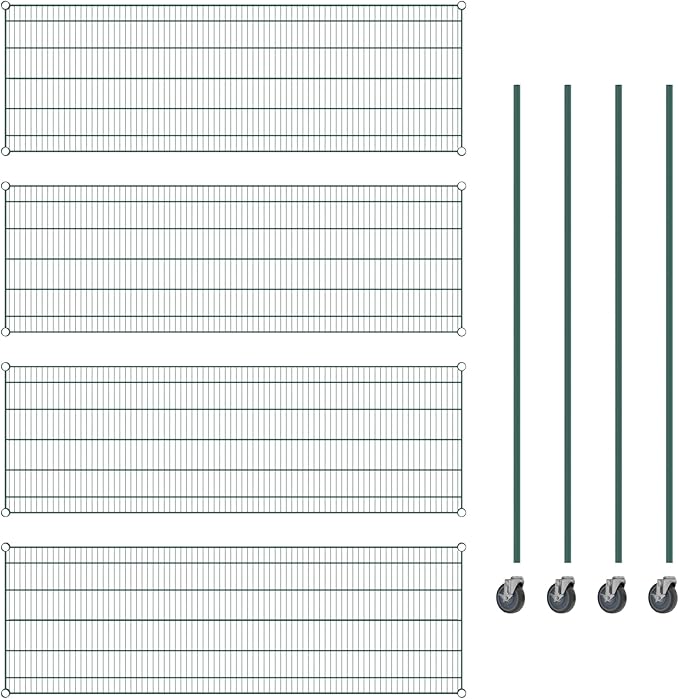 Commercial NSF Listed Green Epoxy Mobile Wire Shelving Kit 24" x 72" x 80", with 4 Shelves Perfect for Warehouse, Walk-in Refrigerator, Freezer, Grocery Store, Restaurant, Dishroom