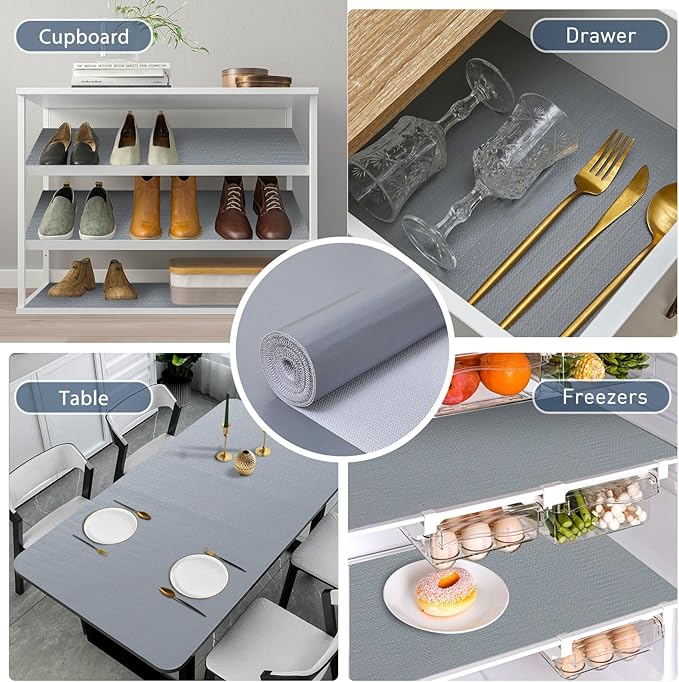 ALIUNI Drawer and Shelf Liner, Non-Slip Kitchen Cabinet Liners Non-Adhesive Thick Strong Grip Waterproof Washable Mats Protect Dresser Shelves Cupboard Bathroom Cabinets, Pure Gray, 18 in X 20 FT