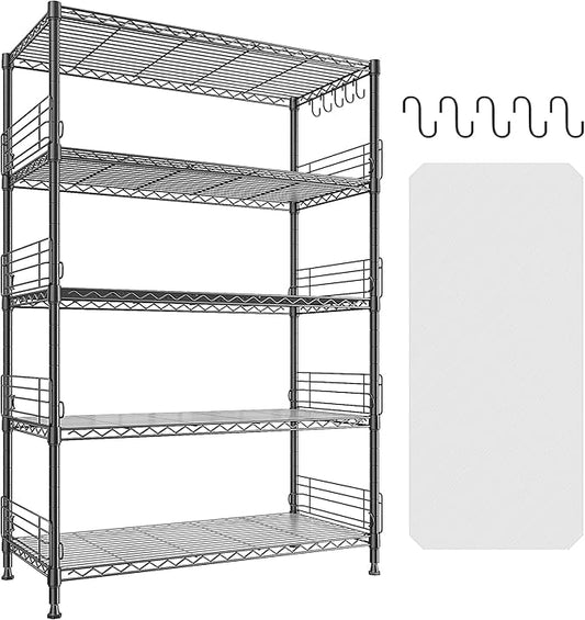 71.5‘’H Wire Shelving Unit With Shelf Linker,5 Tier Metal Shelving Pantry Kitchen Shelves with Side Blockers,Adjustable Standing Storage Shelves Rack with Hooks,Shelf for Utility Room,Basement,office