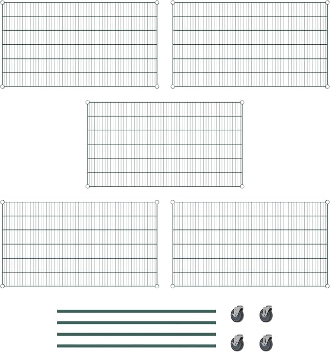 Commercial NSF Listed Green Epoxy Mobile Wire Shelving Kit 30" x 54" x 60", with 5 Shelves Perfect for Warehouse, Walk-in Refrigerator, Freezer, Grocery Store, Restaurant, Dishroom