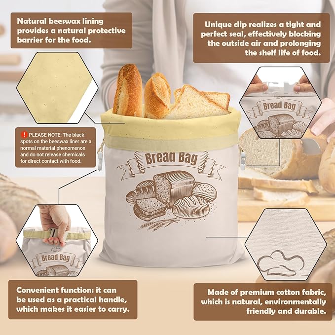 NIKKOUR Cotton Beeswax Bread Bag Reusable Double-Lock Freezer Safe for Homemade Sourdough Bread Food Storage Gifts for Sourdough Bakers (Pattern 2 1PCS)