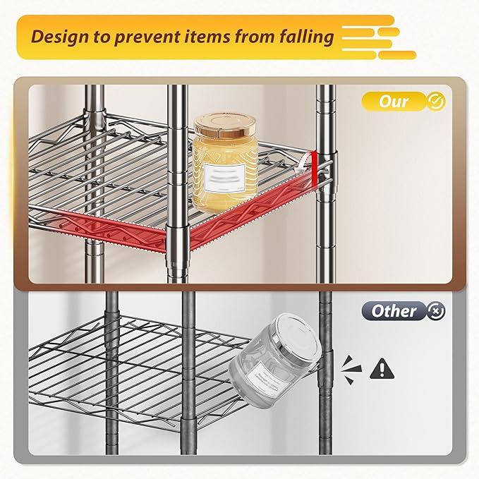 Set of 2 Metal Shelving-5 Tier Storage Shelves:AdjustableShelving and Units Standing Shelving Storage Rack Narrow Shelf for Kitchen Pantry Closet Office 12''Wx12''Dx49''H Chrome