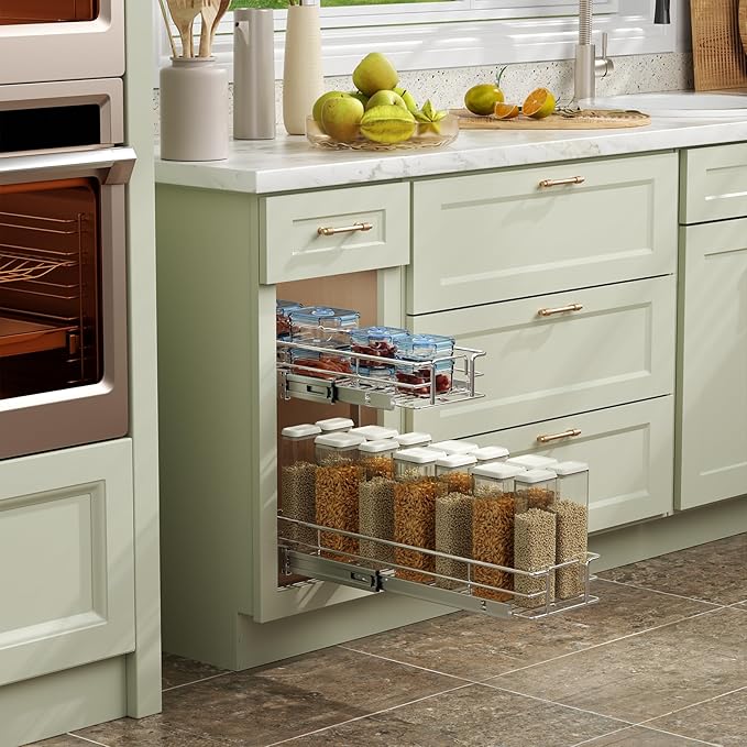 ROOMTEC Pull Out Cabinet Organizer (7½"W x 21½"D),2 Tier Pull Out Storage Shelf Drawer Basket,Sliding Shelves for Base Cabinet Organization in Kitchen, Bathroom, Pantry