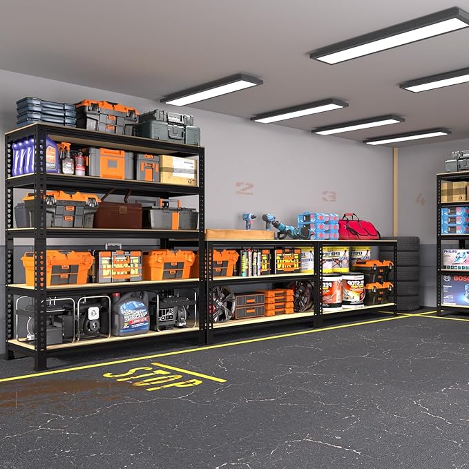 PrimeZone Heavy Duty Garage Storage Shelves, 31.5" W x 16" D x 63" H Adjustable Gargae Shelving, 5 Tier Metal Shelving Unit, Storage Shelf Utility Rack Organizer for Garage, Warehouse, Black, 2 Pack