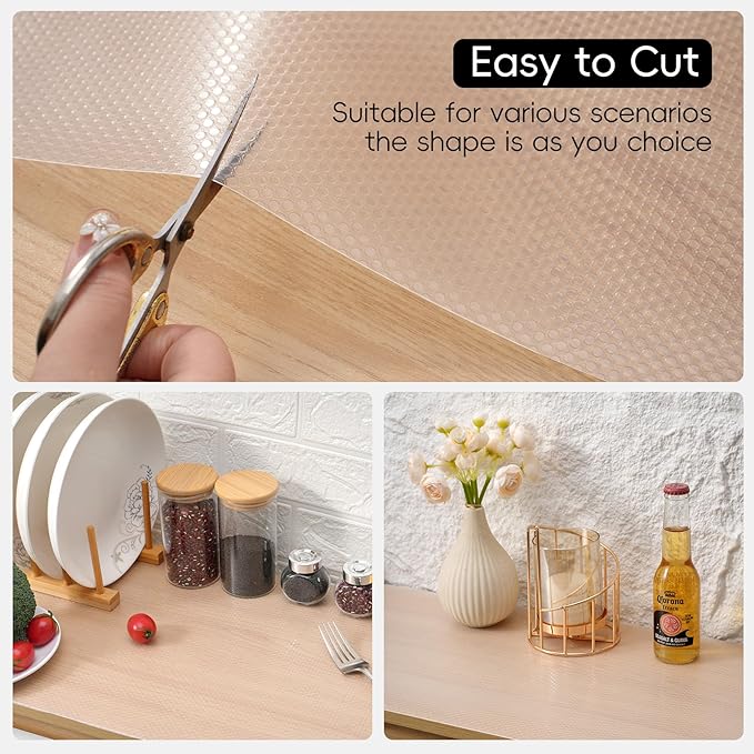Shelf and Drawer Liner for Kitchen Cabinet，Non Adhesive Durable EVA Shelf Paper, Non Slip Waterproof Decorative Mats for Dresser Cupboard Refrigerator Bathroom Grip Shelves（Clear,12 in X 30 Ft ）