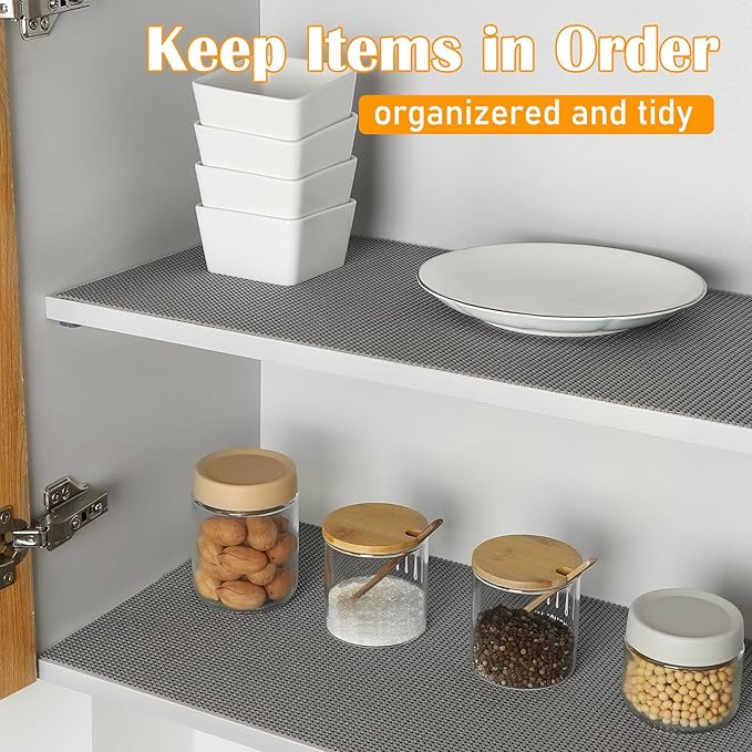 Songrey Non-Adhesive Drawer and Shelf Liner, Non Slip Cabinet Liners, Protect Kitchen Cupboard, Bathroom Drawers, Breathable, Thick Strong Grip mat (23.6IN x 20FT, Dark Gray)