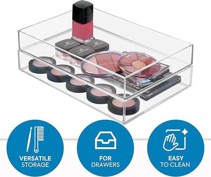 iDesign Decorative Countertop Vanity Tray Organizer for Bathroom, Bedroom, Closet, Entryway, The Clarity Collection – 8" x 12" x 2", Clear