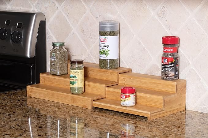 Lipper International 8807 Bamboo Wood Expandable 3-Tier Step Shelf Kitchen Organizer, 12" x 7-7/8" x 4-1/4"