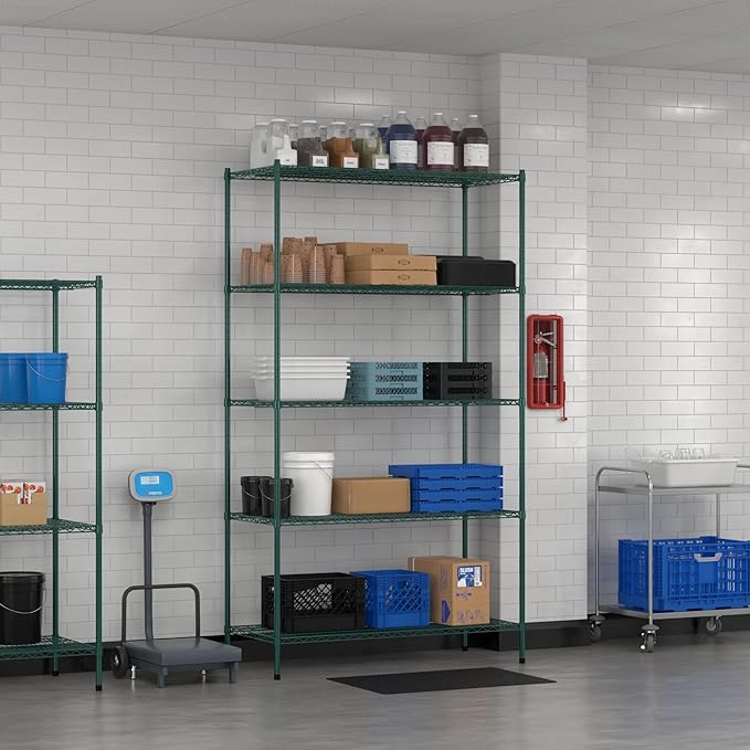 Commercial NSF Listed Green Epoxy Stationary Wire Shelving Kit 24" x 54" x 96", with 5 Shelves Perfect for Warehouse, Walk-in Refrigerator, Freezer, Grocery Store, Restaurant, Dishroom