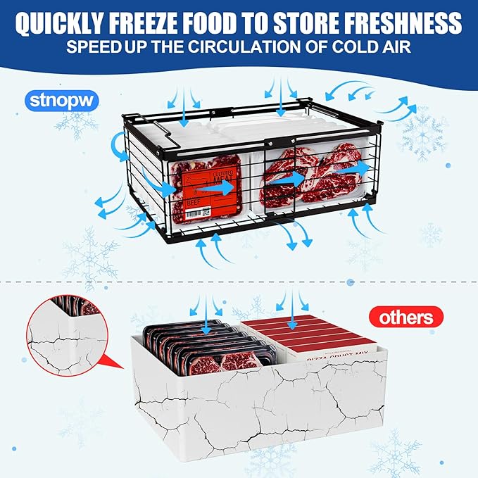 2Pcs Freezer Organizer Bins,11 to 17 inchs Large Scalable Stackable Freezer Storage Containers,Deep Freezer Organizer Bins Effectively Classify Food,Foldable Side Handles for Extra Storage Space