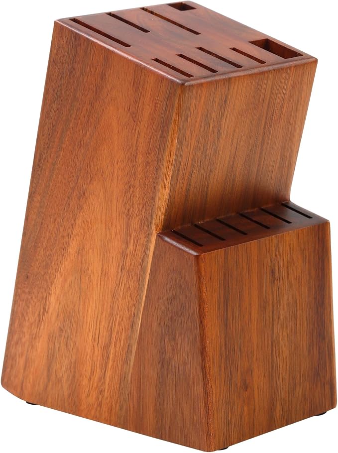 Kitchen knife holder elegant & sturdy (15 slots). Universal knife block with slots for knives, scissor and sharpenner. Knife Block without Knives. Kitchen knife holders for counter top. (Acacia)