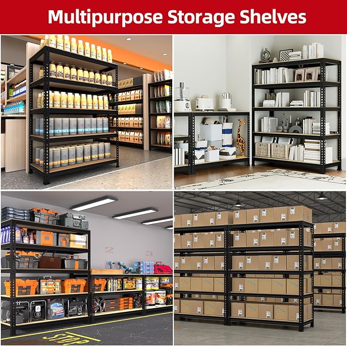 PrimeZone Heavy Duty Garage Storage Shelves, 31.5" W x 16" D x 63" H Adjustable Gargae Shelving, 5 Tier Metal Shelving Unit, Storage Shelf Utility Rack Organizer for Garage, Warehouse, Black, 2 Pack