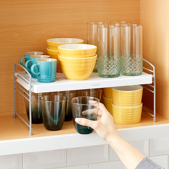 YouCopia Adjustable-Height UpSpace Shelf, Shelf Riser for Vertical Kitchen Cabinet and Pantry Organization, 9.0” D x 16.0” W x 7.7” H