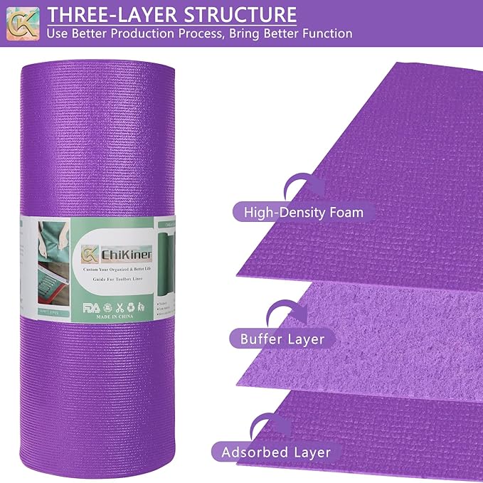 Foam Toolbox Liner Shelf Liner, Thickened Durable Pad Tool Box Mat for Protecting Your Tools, Work Surfaces, Garage, Chest -Purple 3mm Thickness, 18 inch*24 ft