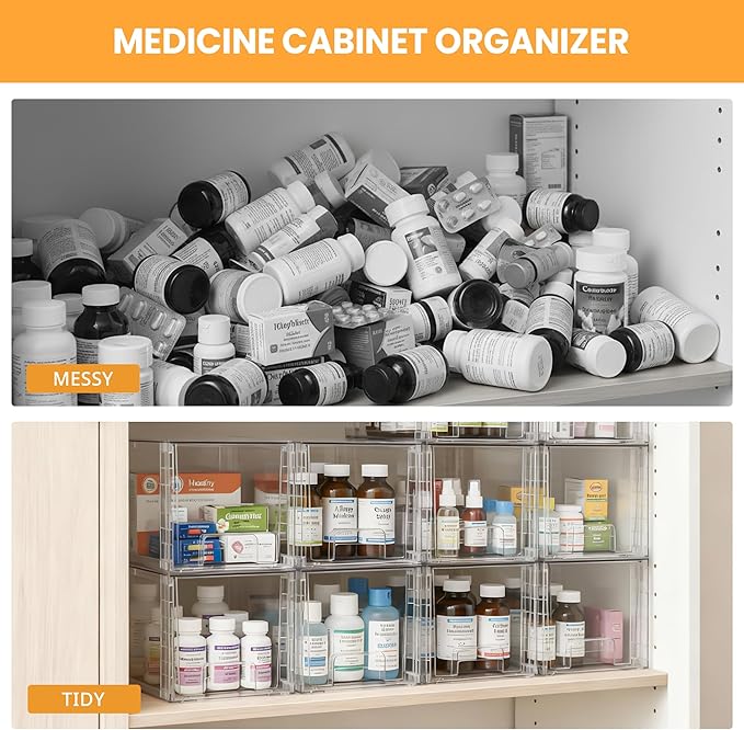 6 Pack Large Stackable Storage Drawers, Acrylic Bathroom Undersink Closet organizers and storage, Clear Plastic Bins for Pantry, Kitchen Cabinets, Makeup, Perfume, Baby Bottles, Medicine Organization