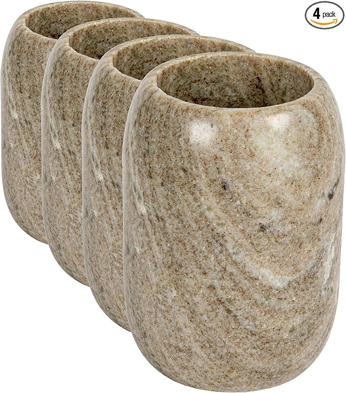 Creative Co-Op Modern Marble Bottle Holder, White Crock, Natural (Pack of 4)
