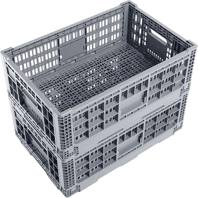 QTJH Collapsible Storage Bin/Containe， Transfer box,crate Transit storage of various items (Gray 23.6" L x 15.7" W x 8.6" H-two)