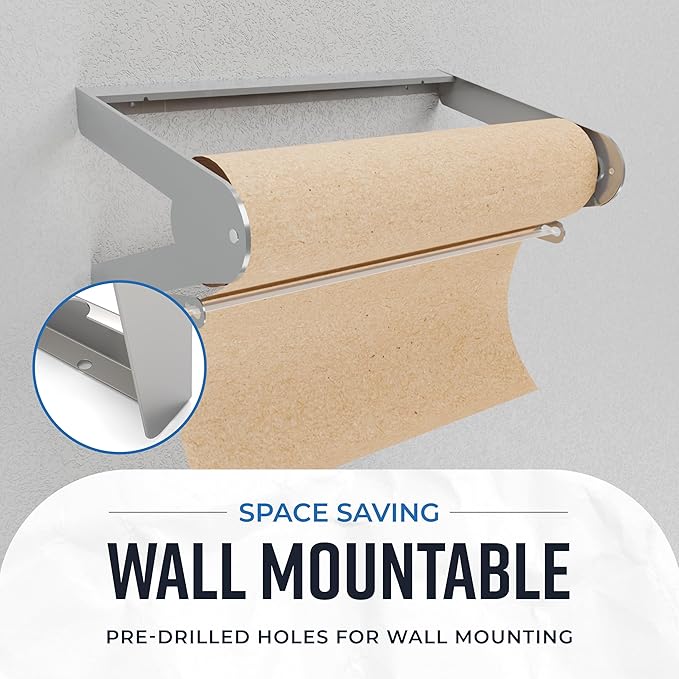 Bryco Goods - 18 Inches All Paper Roll Dispenser and Cutter Made of Heavy-Duty Steel Frame & Sharp Blade. Holds, Dispenses & Cuts. Wall Mountable & Non-Slip Tabletop. Ideal Butcher Paper Dispenser