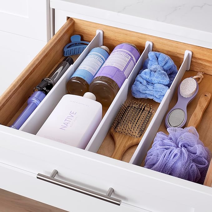 YouCopia ReStickable Drawer Dividers, Adjustable and Expandable Kitchen Organizers for Utensil and Tool Storage, Expands 13" to 24", Shallow Dividers 3-Pack, Speckled White