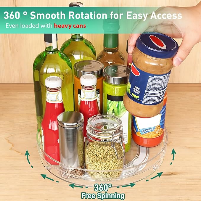2 Pack Lazy Susan Organizer, 10.7" Lazy Susan Turntable for Cabinet, Refrigerator Organizer and Storage for Pantry, Closet, Countertop, Non-Skid Fridge Organizers