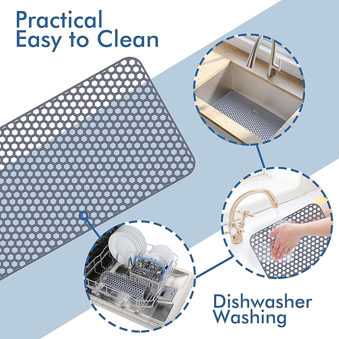 Bestjing Silicone Sink Protectors for Kitchen Sink - 28.3"x 15.7" Kitchen Protector Mat Accessory, Non-Slip Heat Resistant Mat for Bottom of Farmhouse Stainless Steel Porcelain (Gray)