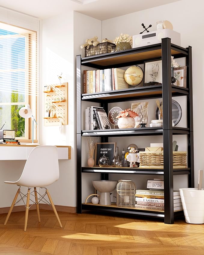 78" H Storage Shelves, 5-Tier Garage Shelving Heavy Duty, Home Storage Rack, Utility Metal Shelf, Adjustable Shelving Unit, for Dorm, Basement, Kitchen,19.7" D x 45.6" W x 78" H, Black