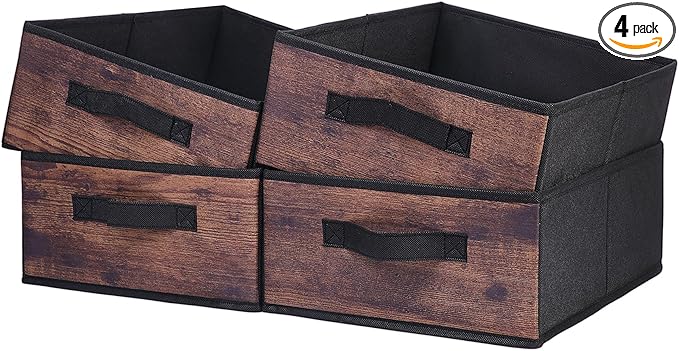 Decorative Storage Boxes for Organizing Clothes in a Dresser Collapsible Fabric Storage Bins Organizer Set with Handles for Bedding Clothes Toys Socks and More (Woodgrain)