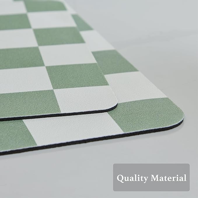 Checkered Dish Drying Mat for Kitchen Counter, Coffee Bar Station Accessories, Retro Cute Aesthetic Modern Absorbent Drainer Mat Kitchen Drying Mat Easy Clean, Sage 16" x 24"
