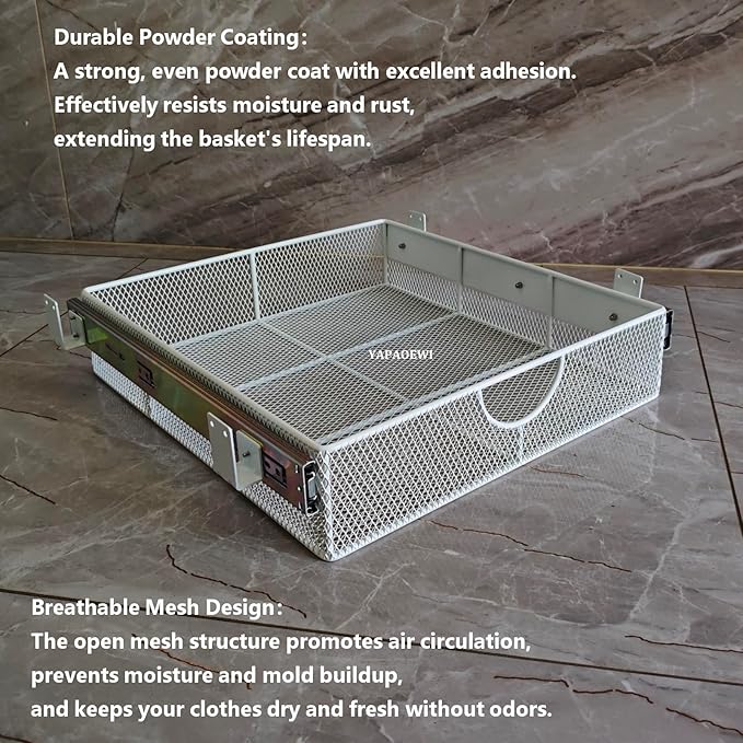 Pull Out Closet Drawer for Clothes | Sliding Wire Basket for Wardrobe Cabinets | Roll Out Storage Organizer | Side Mounting | for Home, Kitchen,Pantry