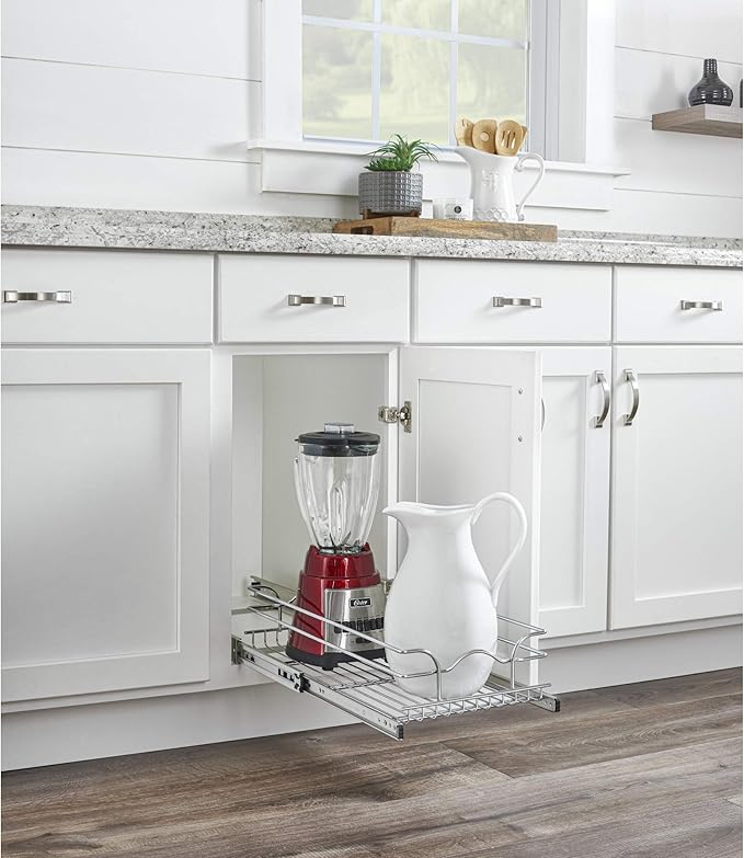 Rev-A-Shelf Kitchen Cabinet Pullout Shelf and Drawer Organizer Slide Out Pantry Storage Basket in Multiple Sizes, 8.5 x 18 In, 5WB1-0918CR-1