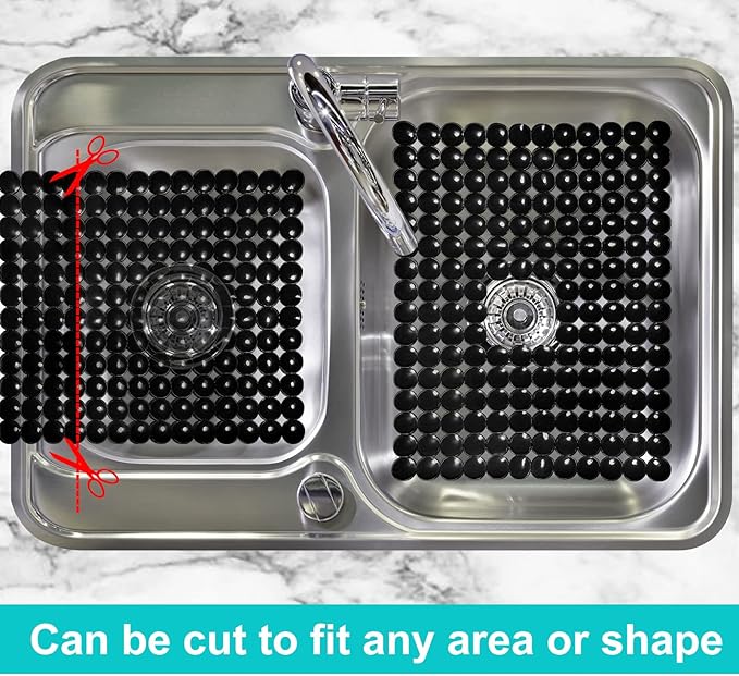 Coopay 2 Pack Kitchen Sink Mat Plastic Protect Mat PVC Eco-Friendly Kitchen Adjustable Stainless Steel/Porcelain Dish Drying Pad Protector for Bottom of Sink, 15 x 11 Inches (Black)