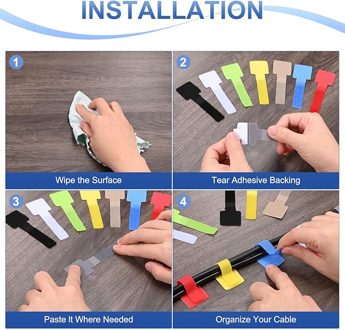 M METERXITY 100-Pack Hook and Loop Cable Ties, 3.5 x 1.1 Inch Adjustable Self-Adhesive Cord Organizer for Desk/Home/Wall/Office Essentials, Cable Management Under Desk [Green]