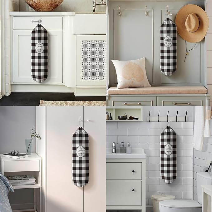 Hglian Plastic Grocery Bag Holder,Black and White Checked Grocery Shopping Bags Organizer,Buffalo Plaid Storage Bag-Extra Large