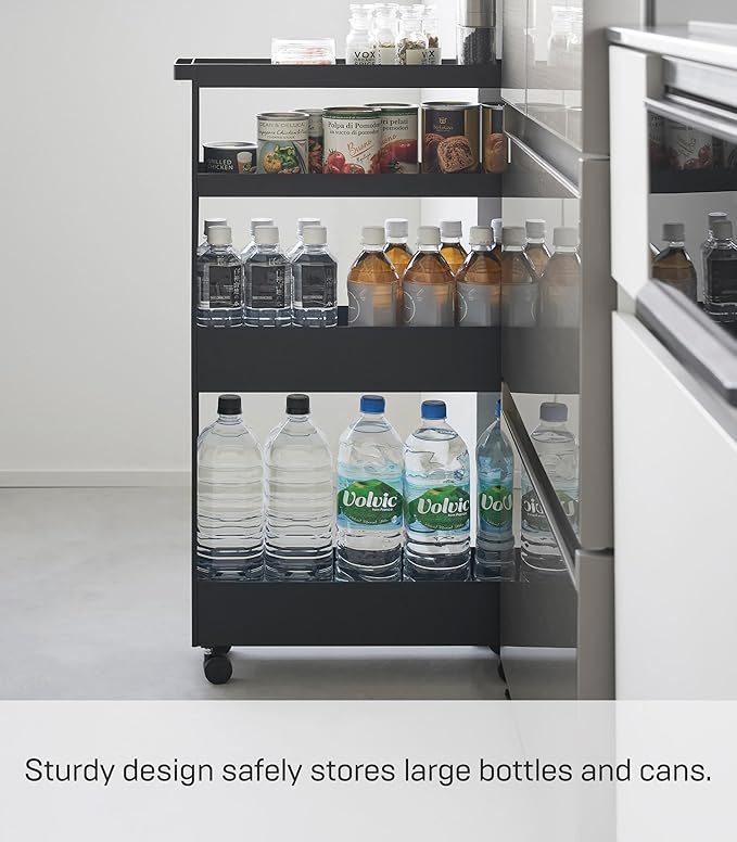 YAMAZAKI Home Tower Slim 4-Tier Rolling Storage Cart – Mobile Organizer for Kitchen Or Bathroom, 31.7" - Steel -