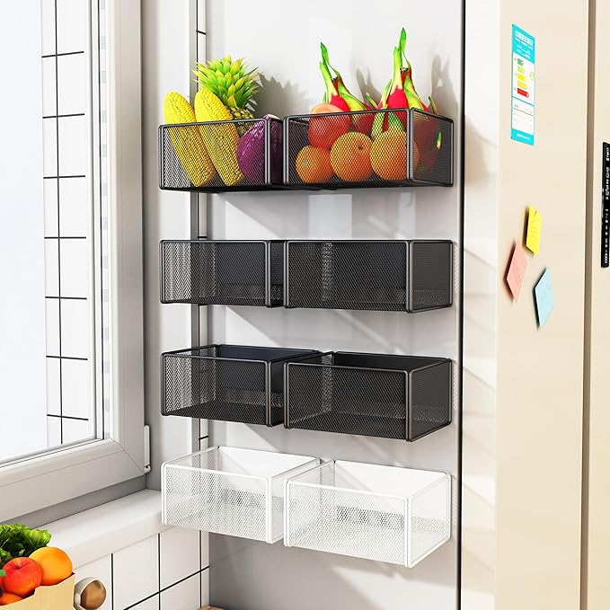 LIFEFAN Magnetic Basket Organizer Holder for Fridge Magnetic Storage Bin Box Containers for Refrigerator Whiteboard Classroom (Small, White)